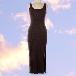 Abercrombie Brown Ribbed Scoop Neck Dress with Front Slit